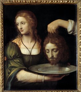 Salome odbiera głowę św. Jana Chrzciciela Salome otrzymuje na tacy wygiętą głowę św. Jana Chrzciciela, której zażądała podczas bankietu Heroda Antypasa i Herodiady. Obraz Bernardino de Scapis znany jako Bernardino Luini (14