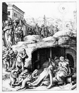 Adoracja Magów, rytowana przez Hendrika Goltziusa, ok. 1585 r. autorstwa Bernardino Passeri