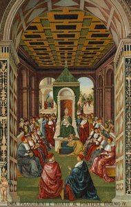 Enea Piccolomini przed papieżem Eugeniuszem IV autorstwa Bernardino di Betto (after) Pinturicchio