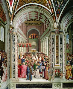 Eneasz Sylwiusz Piccolomini (1405-64), wybrany na papieża imieniem Pius II, wchodzi do kościoła św. Piotra, 3 września 1458 autorstwa Bernardino di Betto Pinturicchio