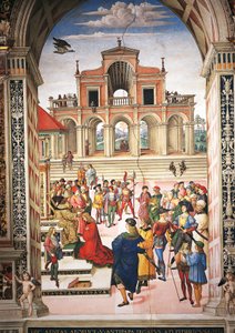 Włochy, Siena, Katedra, Biblioteka Piccolominiego, Enea Silvio Piccolomini nagrodzony przez cesarza Fryderyka III poetą, fragment Opowieści Piusa II autorstwa Bernardino di Betto Pinturicchio