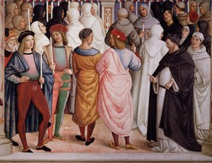 Pius II kanonizował św. Katarzynę ze Sieny w 1461 roku. Szczegół - Fresk autorstwa Bernardino di Betto Pinturicchio