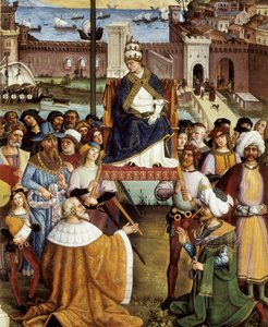 Papież Pio (Pius) II błogosławiący floty przed opuszczeniem Ankony do Ziemi Świętej 15 sierpnia 1464 r., szczegół autorstwa Bernardino di Betto Pinturicchio