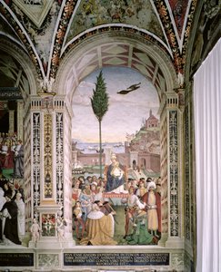 Papież Pius II (1405-64), w Ankonie, błogosławi flotę, która ma wyruszyć do Ziemi Świętej 15 sierpnia 1464 autorstwa Bernardino di Betto Pinturicchio