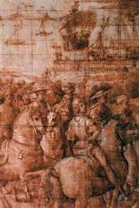 Karykatura przygotowawcza do filmu „Eneasz Sylwiusz Piccolomini (1405-64) Podróże do Rady Bazylejskiej” (pióro i atrament na papierze) (szczegół) autorstwa Bernardino di Betto Pinturicchio