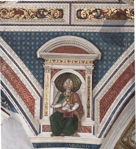 Św. Ambroży, fragment Doktorów Kościoła (fresk autorstwa Bernardino di Betto Pinturicchio