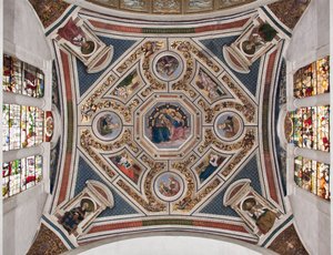Koronacja Matki Boskiej „” Czterech Ewangelistów” „Sybille”” i „”Doktorzy Kościoła””” Sklepienie chóru wykonane przez Pinturicchio (Bernardino di Betto) (1454-1513) - 1508-1510 Bazylika Santa Maria del Popolo (Kościół Santa Maria del Pop autorstwa Bernardino di Betto Pinturicchio