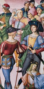 Biblioteka Piccolomini, ściana północno-wschodnia: „Eneasz Sylwiusz koronowany na poetę laureata przez cesarza Fryderyka III, 27 lipca autorstwa Bernardino di Betto Pinturicchio