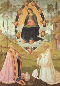 Panna w chwale ze św. Grzegorzem i św. Benedyktem (tempera na panelu) autorstwa Bernardino di Betto Pinturicchio