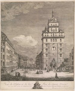 Dawny kościół św. Krzyża w Dreźnie, rycina z cyklu „Widoki Drezna” autorstwa Bernardo Bellotto