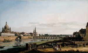 Drezno z prawego brzegu Łaby, powyżej mostu Augusta autorstwa Bernardo Bellotto