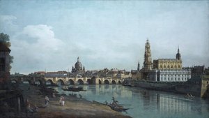 Drezno widziane z prawego brzegu Łaby, pod mostem Augusta, 1748