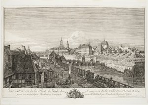 Zewnętrzny widok włoskiej bramy murów obronnych miasta Drezna autorstwa Bernardo Bellotto
