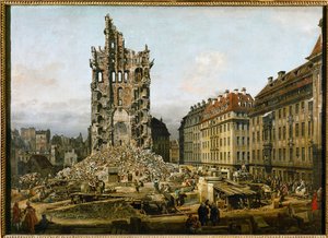 Ruiny starego kościoła Kreuzkirche w Dreźnie (olej na płótnie) autorstwa Bernardo Bellotto