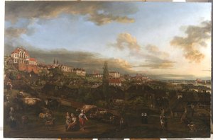 Widok Warszawy z pałacem Ordynackich, 1772 autorstwa Bernardo Bellotto