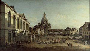 Widok na Neumarkt w Dreźnie z Jüdenhofe, 1749 autorstwa Bernardo Bellotto