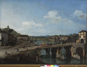 Widok starożytnego mostu nad Padem w Turynie, 1745 autorstwa Bernardo Bellotto