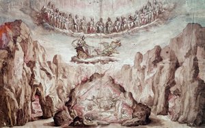 Projekt wystroju i maszynerii półproduktu Le Tromphe de Circe. Rysunek Bernardo Buontalenti dit delle Girandole (ok. 1523-1608) niedz 0,46x0,72 m. Paryż, Luwr