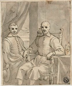 Portret siedzącego duchownego i stojącego chłopca