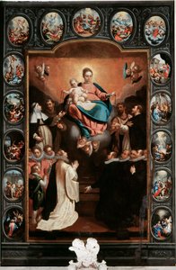 Dziewica z Dzieciątkiem i tajemnice różańca - Obraz Bernardo Castello (1557-1629) (w środku) i Paolo Gerolamo Piola (1666-1724) Santa Margherita Ligure, kościół Santa Margherita Włochy