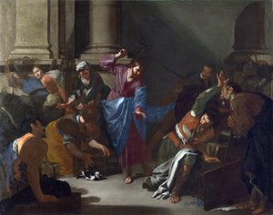 „Le christ chassant les marchands du temple” (Chrystus wypędza kupców ze świątyni) Peinture de Bernardo Cavallino (1616-1656) vers 1645 Dim 101x127,6 cm National Gallery, Londyn