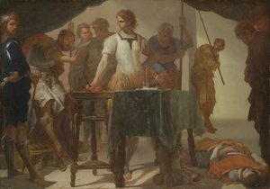 Mucjusz Scaevola w konfrontacji z królem Porsenną autorstwa Bernardo Cavallino