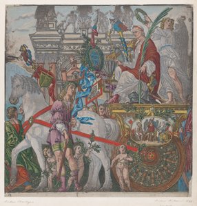 Arkusz 9: Juliusz Cezar w swoim rydwanie konnym, z Triumfu Juliusza Cezara, 1599.