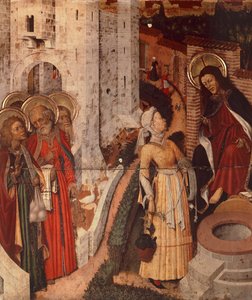 Jezus i Samarytanka, fragment z Ołtarza Przemienienia Pańskiego, ok. 1445 (malarstwo na drewnie)