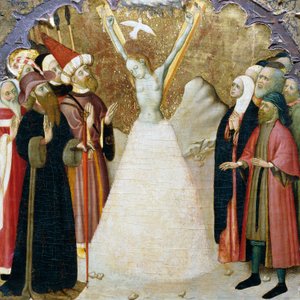 Męczeństwo św. Eulalii, fragment predelli ołtarza z Katedry Vic, autorstwa Bernata Martorella (ok. 1400-1452), malowany na drewnie. Katalońska sztuka gotycka.