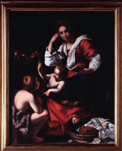 Reprezentacja Świętej Rodziny ze św. Janem Chrzcicielem Dziecko (Święta rodzina ze św. Janem Chrzcicielem) Obraz Bernardo Strozziego (1581-1644) Genes, Musei di Strada Nuova (ex Palazzo Rosso) Włochy autorstwa Bernardo Strozzi