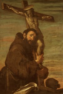 Św. Franciszek z Asyżu w objęciach krucyfiksu, ok. 1600-1640. autorstwa Bernardo Strozzi