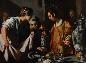 Święty Wawrzyniec rozdający bogactwa Kościoła autorstwa Bernardo Strozzi