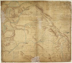 Mapa większej części Nowego Meksyku i części Górnej Kalifornii autorstwa Bernardo de Miera y Pacheco