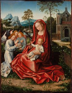 Dziewica z Dzieciątkiem i aniołami, ok. 1530-1550 (olej na płycie) autorstwa Bernart van (follower of) Orley