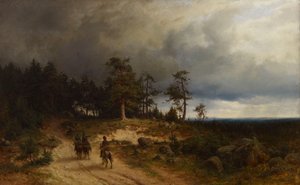 Krajobraz wschodniej Finlandii z kozakami na koniach