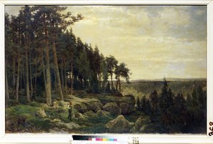 "Drwal i myśliwy w leśnym pejzażu" Obraz Berndta Lindholma (1841-1914) Muzeum Sztuki Michaiła Kroszyckiego, Sewastopol (Sewastopol) Ukraina