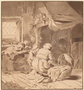 Wnętrze domu chłopskiego z dwiema kobietami, 1772, wydane 1787. autorstwa Bernhard Schreuder