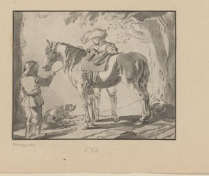 Dwóch mężczyzn przy koniu autorstwa Bernhard Schreuder