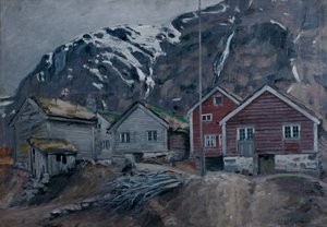 Stare domy w Hyen autorstwa Bernt Wilhelm Tunold