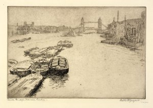 Tower Bridge, Tamiza, Londyn autorstwa Bertha E. Jaques