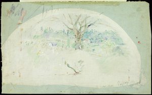 Wachlarz przedstawiający Bougival, 1884 (olej, ołówek i wc na jedwabiu) autorstwa Berthe Morisot