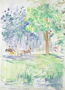 Koń i powóz na leśnej drodze, po 1883 r. autorstwa Berthe Morisot