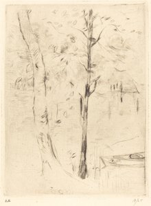 Jezioro z łodzią wiosłową autorstwa Berthe Morisot