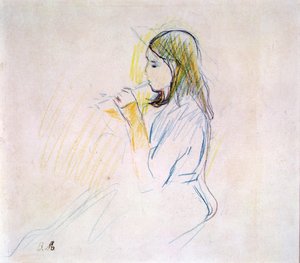 Córka Maneta grająca na flecie (ołówek kolorowy na papierze) autorstwa Berthe Morisot