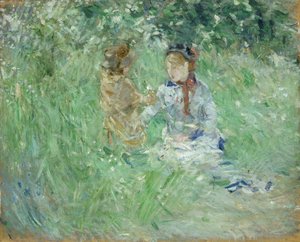 „Kobieta i dziecko na łące w Bougival”, 1882 r. autorstwa Berthe Morisot