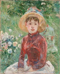 Młoda dziewczyna na trawie, czerwony gorset Mademoiselle Isabelle Lambert, 1885. autorstwa Berthe Morisot