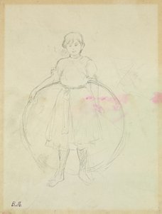Młoda dziewczyna z obręczą, 1888 (grafit na papierze) autorstwa Berthe Morisot