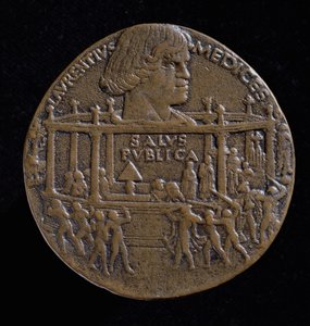Medal z głową Wawrzyńca Medyceusza (1449-92) upamiętniający spisek Pazzich z 1478 r. (recto) (brąz) (verso zob. 120956)