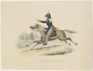 Belgijski generał major, 1830 Belgijski generał dywizji (tytuł na obiekcie) Stroje belgijskie: starożytne i współczesne, wojskowe, cywilne i religijne, 1830 (tytuł serii) autorstwa Bertrand