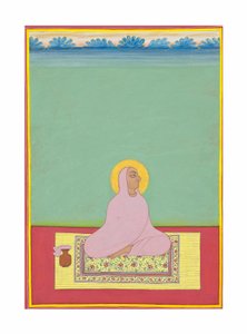 Portret Maharajy Shri Narayan Ji, ok. 1830 (nieprzezroczyste pigmenty i złoto na papierze) autorstwa Bhati Shankar Das